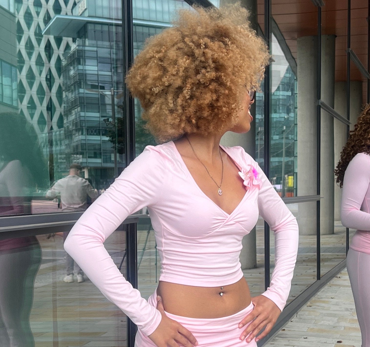 Wúmí Pink Plunge Long-Sleeve Top